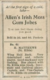 1933 Allen's League Footballers #61 Harold Matthews Back